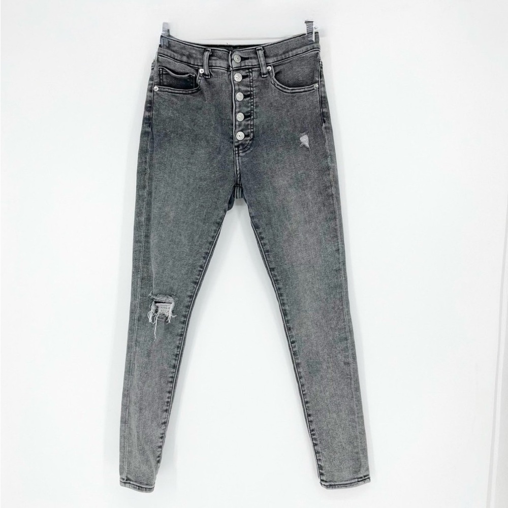 Express Gray High Rise Jeans with Distressed Look